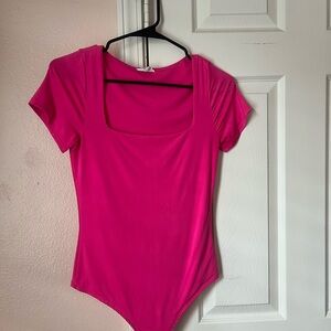 Pink Square Neck Bodysuit